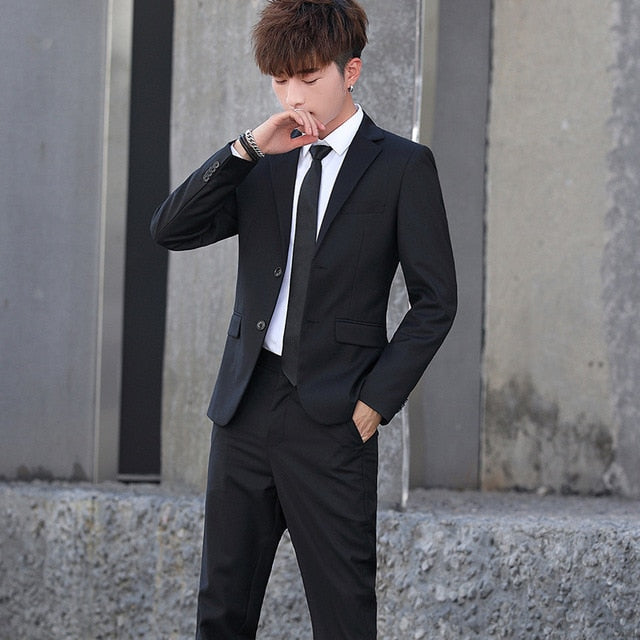 A3 | Jacket+Pants Solid Casual Business Slim Fit